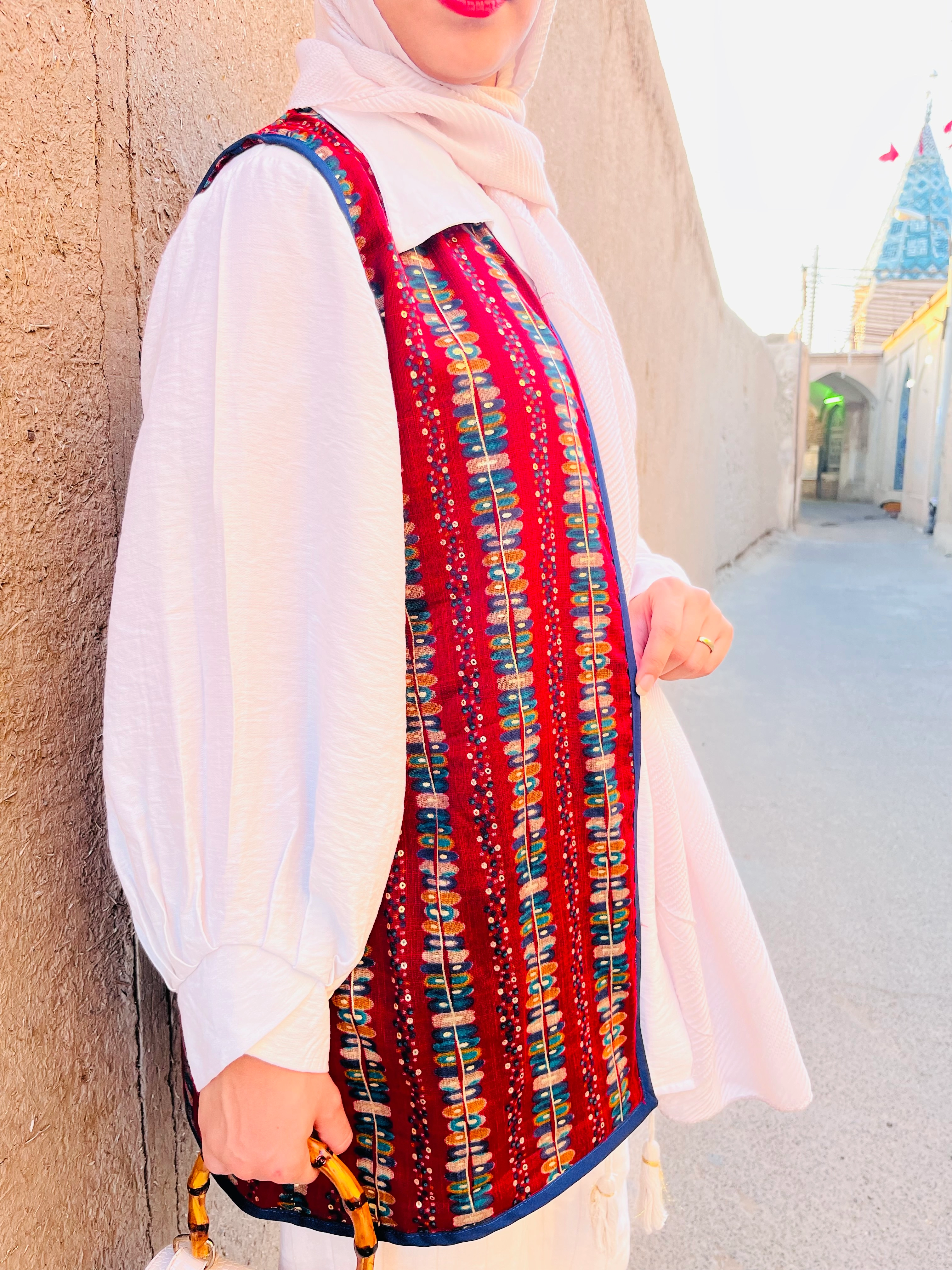 و‌ست زرشکی باتیک با نوار دوزی