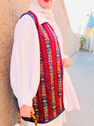 وست زرشکی باتیک با نوار دوزی