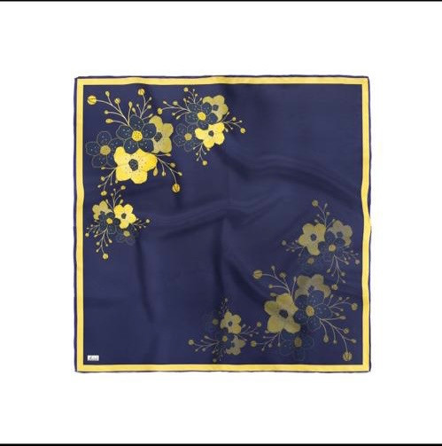 روسری سرمه ای نخی کلدار زرد