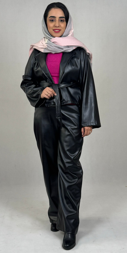 خرید کت شلوار چرم مشکی