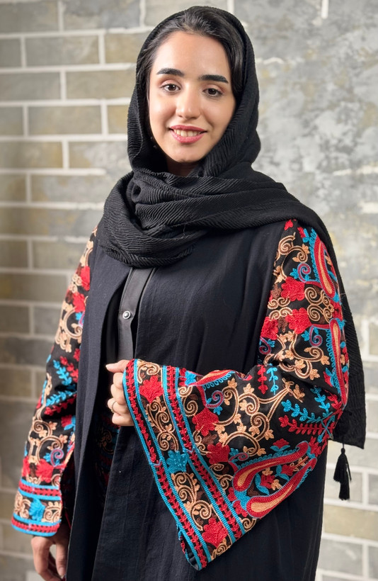 خرید مانتو لینن سوزن دوزی و بخارادوزی مشکی برای ایام محرم