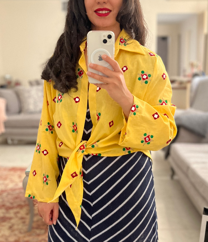 خرید و فروش شومیز زرد گره ای