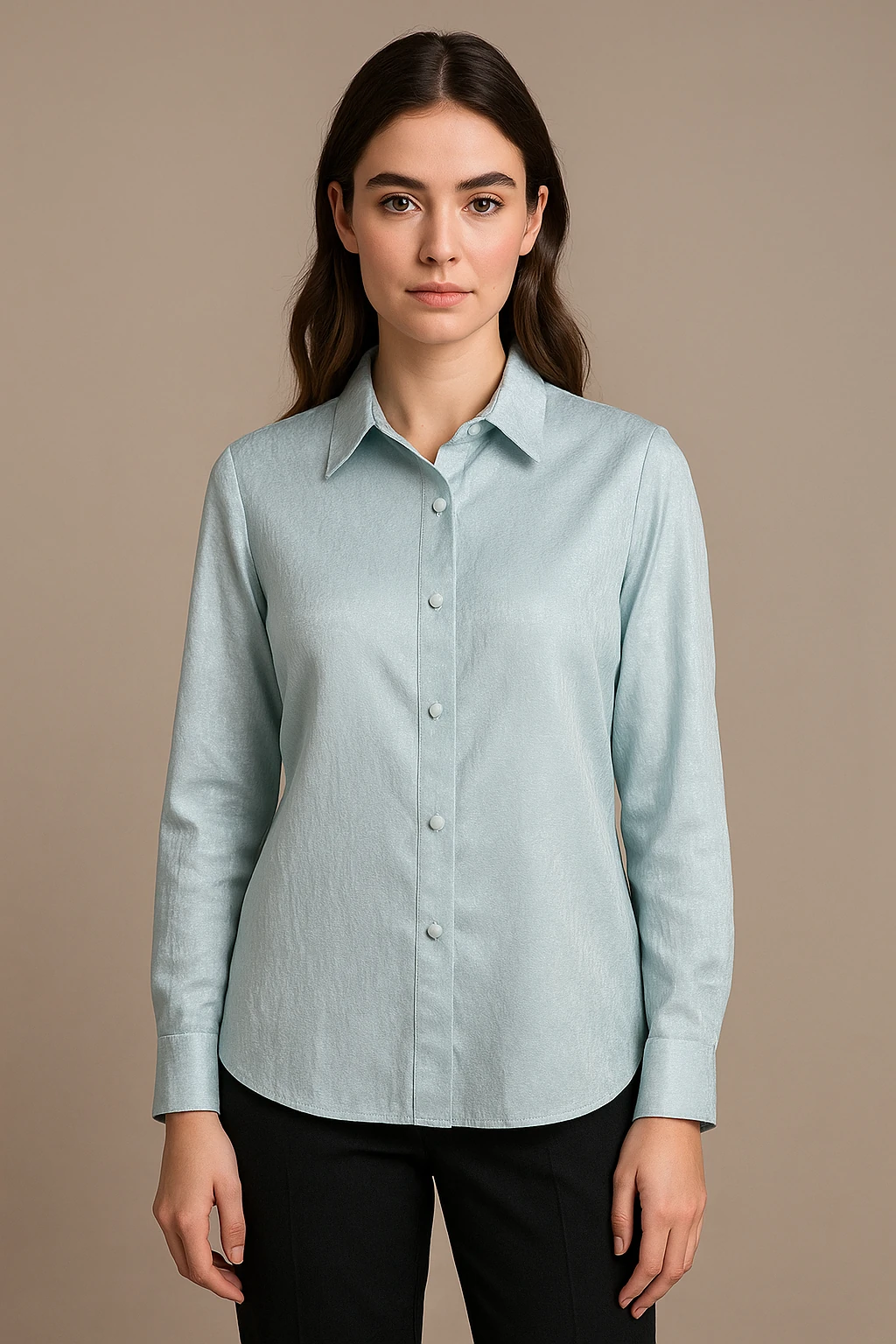 شومیز کتان لمه ابی روشن زنانه مدل چهارفصل