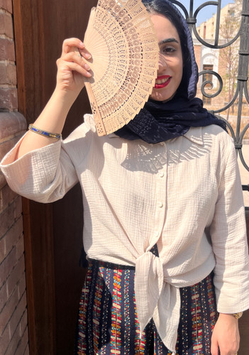 شومیز موسیلین گره ای تک رنگ زنانه